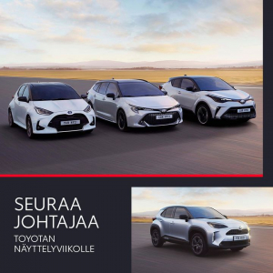 Seuraa johtajaa - Toyota on jälleen kerran Suomen myydyin automerkki. Kiitokset siitä kaikille
asiakkaillemme. Nyt näyttelyetuna...