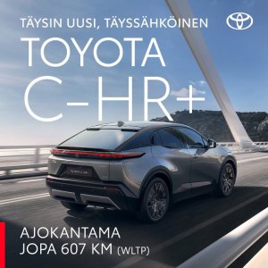 Täysin uusi täyssähköinen Toyota C-HR+ on upea yhdistelmä tyyliä ja tehoa: coupémaiset linjat kohtaavat