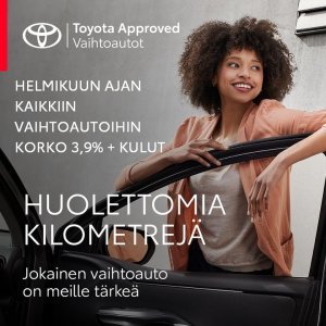 Toyota Approved Vaihtoautot on Toyota-mekaanikon tarkastamia. Saat aina 12 kk:n turvan
vaihtoautoosi ilman kilometrirajaa. Helmi...